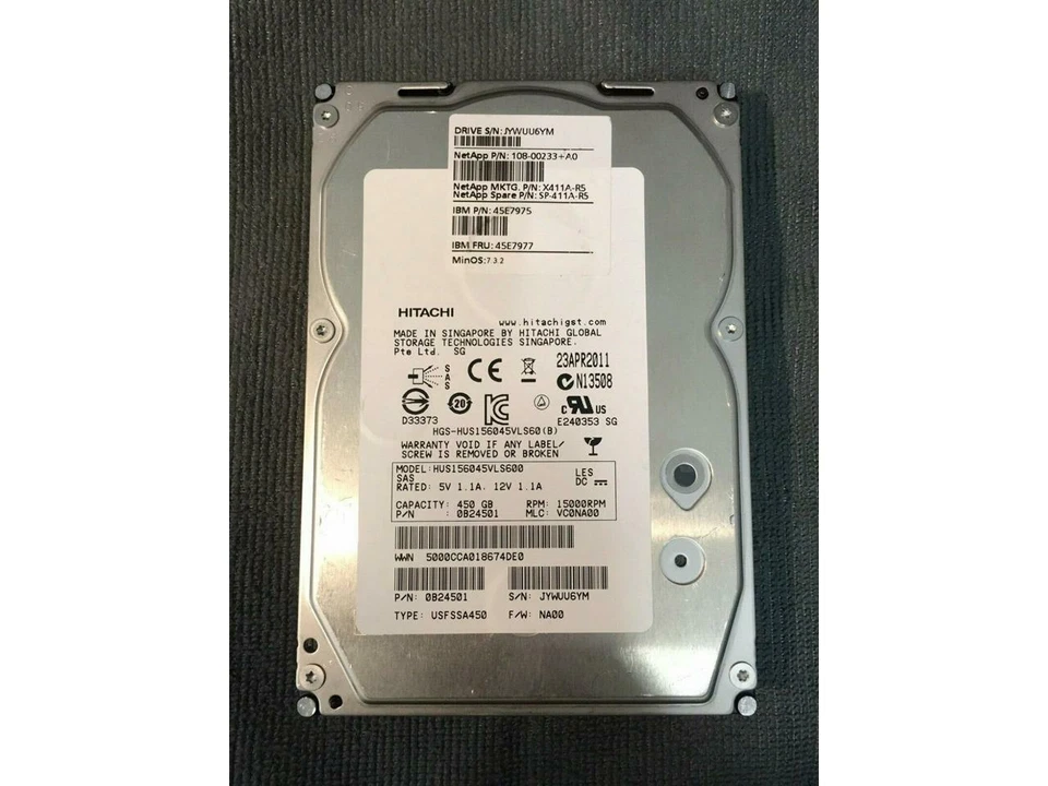 NetApp X411A-R5 450GB 15K 3.5" SAS 45E7975 IBM 45E7977 HUS156045VLS600 W/O TRAY - Image 1 of 1