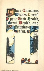 Postal Art Nouveau 1908 Three Christmas Wishes I Send You Raphael Tuck - Imagen 1 de 2