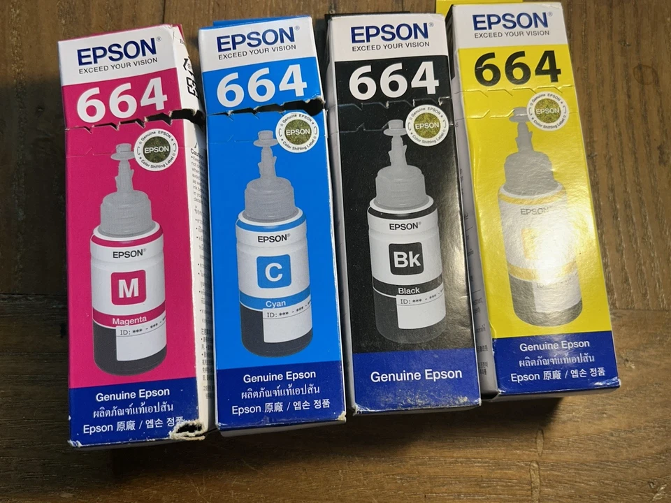 Genuine Epson 664 Bk/C/M/Y 4x Refill Ink Bottle Black Cyan Magenta Yellow - New - Image 1 of 4