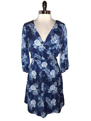 Vestido AMERICAN LIVING Talla 12 Línea A Azul Blanco Floral Manga 3/4 Foto 1 de 4
