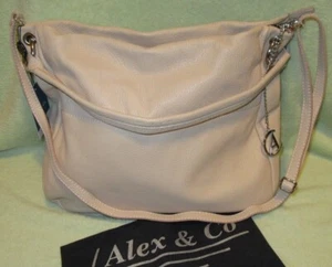 Alex & Co Bolso Hobo de Hombro de Cuero Muy Suave en Polvo! Italia Calidad Real! - Imagen 1 de 8