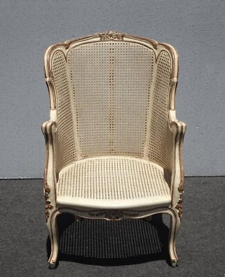 Vintage French Provincial Creme & Gold Bergere All Cane Side Chair - Image 1 of 4
