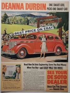 1938 anuncio de De Soto con película de Deanna Durbin Mad About Music - Imagen 1 de 3