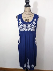 Chelsea & Theodore Women's Dress Sleeveless Blue White Floral Embroidery PXL - Picture 1 of 9