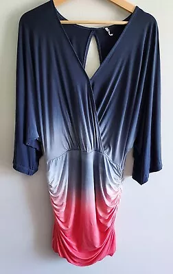 Young Fabulous & Broke Open Back Ruched Ombre Mini Stretch Hara Dress Size L - Image 1 of 4
