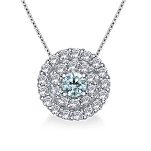 3.51 ct vvs1./=ICE BLUE ROUND CUT MOISSANITE DIAMOND HALO SILVER PENDANT - Picture 1 of 4