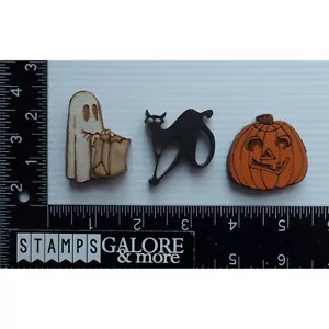 Laser Die Cut Custom Holz Designs SET 3 HALLOWEEN MAGNETE GEIST KÜRBIS KATZE - Bild 1 von 2