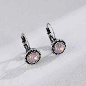 Leverback Ancient Silver Resin Crystal Earrings-Silver Flower Shape Earring-Gift - Picture 1 of 7