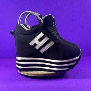 Bonitas zapatillas con cordones de plataforma blancas y negras para mujer talla 8 - Imagen 1 de 9