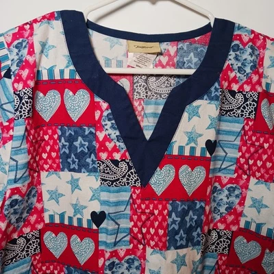 Tafford Fourth Of July 100% Cotton Scrub Top Sz S - Image 1 of 4