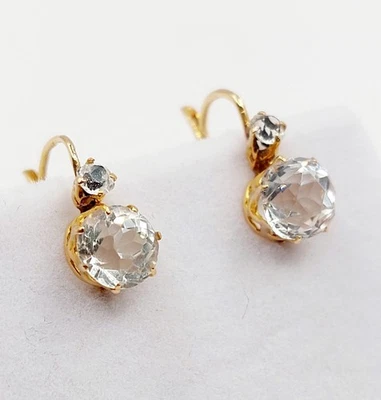 Antique 18k rose gold sleeper earrings with cushion-cut white stones (circa... - Image 1 of 4