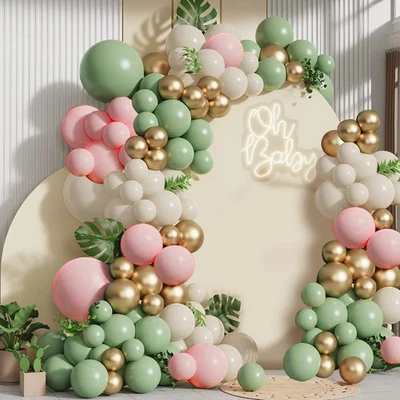 Sage Green Pink Balloons Garland Kit,133pcs Olive Green Blush Pink Sand White... - Image 1 of 4