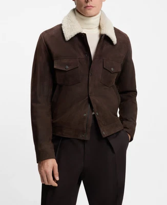 Green Leather Trucker Jacket for Men Pure Suede Fur Collar Custom Made - Image 1 of 4