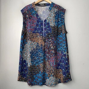 Creation Tunic Top Size XXL Artsy Colorful Peacock Blue Sleeveless Stretch Boho - Picture 1 of 9