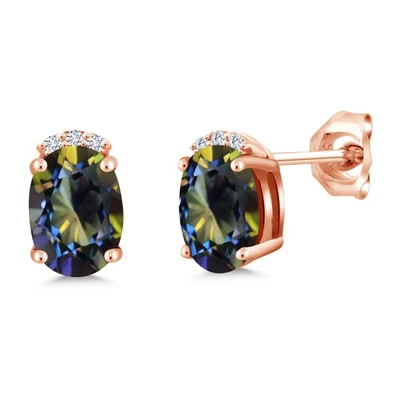 1.96 Ct Mystic Topaz E-F Lab Grown Diamond 18K Rose Gold Plated Silver Earrings - Image 1 of 4