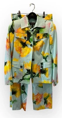 Conjunto Blazer Pantalones Escada Runway 2016 Tropical Floral Talla 36/40 Aqua Foto 1 de 4