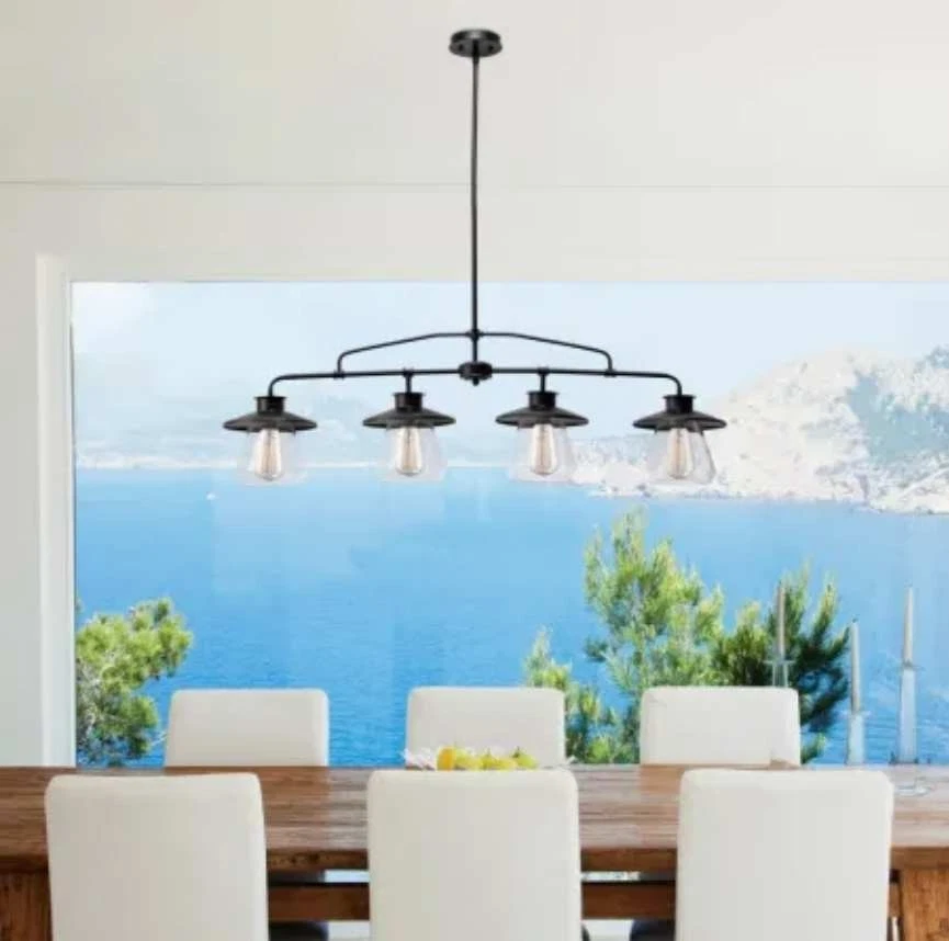 Globe Electric Angelina 4-light Industrial Vintage Pendant Clear Glass Shades Oil Rubbed Bronze Finish 65382