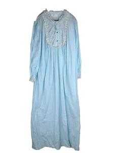 Barbizon Nightgown Med BLUE Lace Trim Embroidered Cottagecore Long 60s 70s - Bild 1 von 13