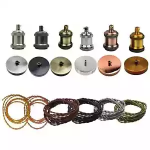 Vintage Light Fitting Ceiling Rose Fabric Cable Pendant Lamps Holder accessories - Picture 1 of 21