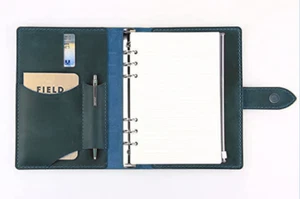 A5 loose leaf Writing notes Notebook binder Diary Notepad cow leather blue Q408 - Picture 1 of 3