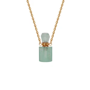 Raw Natural Green Fluorite Quartz Crystal Perfume Bottle Necklace Healing Amulet - Picture 1 of 1