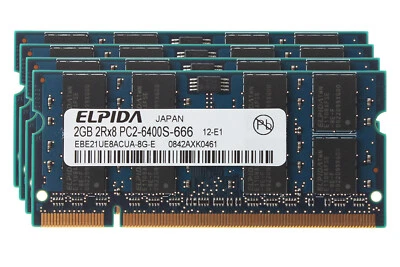 Elpida 8 GB DDR2 RAM 4x 2 GB 800MHz 800 PC2-6400S 200PIN SODIMM Laptop Memory - Image 1 of 4