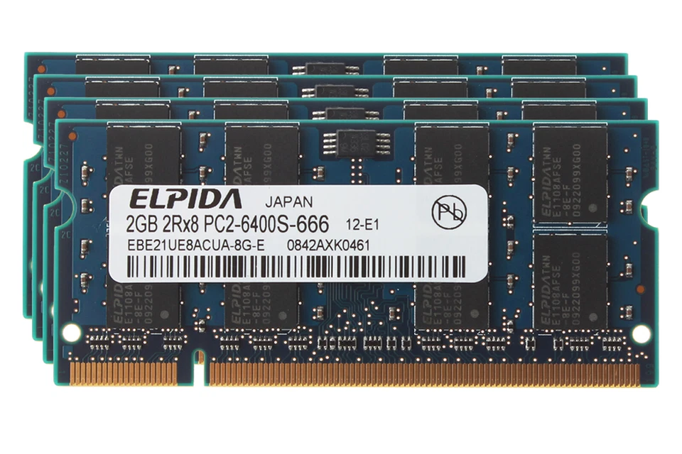 Elpida 8 GB DDR2 RAM 4x 2 GB 800MHz 800 PC2-6400S 200PIN SODIMM Laptop Memory - Image 1 of 4