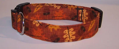HANDMADE Wet Nose Designs Fall Leaves and Acorns on Brown Dog Collar Autumn Harvest