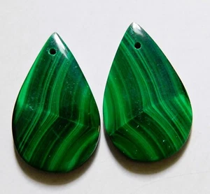 41.90 Cts Natural Malachite Driled Cabochon Matching Pair Gemstone 28X17MM - Picture 1 of 3