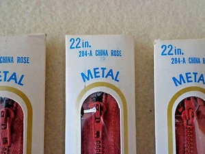VINTAGE COATS & CLARK METAL ZIPPER - 22" LONG - COLOR CHINA ROSE - QTY 3 - NEW - Picture 1 of 4