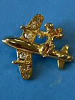 Lucky Angel Airplane Stewardess/ Pilot Airline 3D Lapel Hat Pin - Gold Tone
