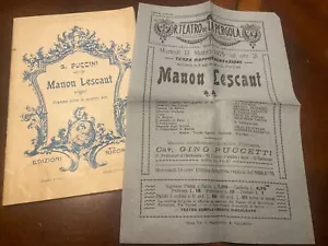 1893 Manon Lescaut Dramma Lirico In Quattro Atti Opera In Four Acts + Broadside! - Picture 1 of 12