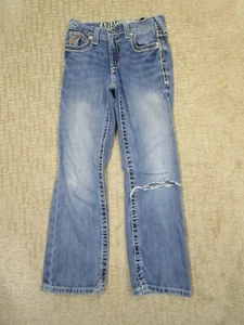 Ariat Jeans Boys 8 Blue Youth Western Cowboy B4 Kid Pants Light Wash Distressed - Picture 1 of 8