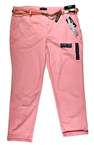 BANDOLINO Michele Stretch Chino Straight Leg Jeans Size 14 Pink, Reversible Belt - Picture 1 of 14
