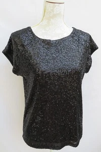 NEXT ❤️ Black SEQUIN Fully Lined TOP Crew Neck Cap Sleeve ❤️ 6 Petite or 8 BNWOT - Picture 1 of 9