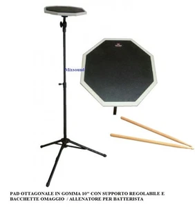 PAD ALLENAMENTO DA STUDIO in gomma da 10" PER BATTERISTA + supporto + BACCHETTE - Foto 1 di 5