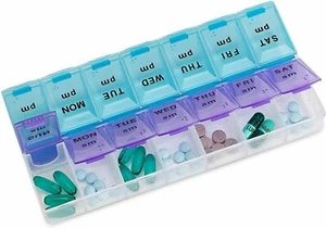 Pill Box Case Dispenser BUY 2 GET 1 FREE XL 14 Slot Medicine Organiser HOLDER, - Picture 1 of 4
