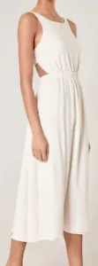 Sugarlips Dress Ivory Midi A line Linen Flowy Open Back De La Cruz Sundress New - Picture 1 of 10