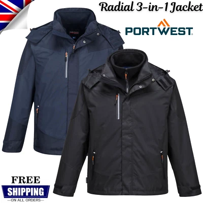 Portwest Radial 3-in-1 Jacket Waterproof Breathable Windproof Hooded Lined Coat - Image 1 of 4