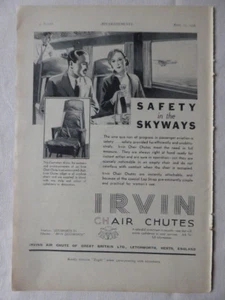 4/1936 PUB IRVING AIR CHUTE IRVIN CHAIR CHUTE AIRLINER AIRLINE ORIGINAL AD - Picture 1 of 2