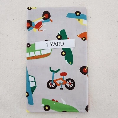 Riley Blake 2015 Wheels 2 C5040 by Deena Rutter 1 Yard x 44" Cars Bikes Cycles - Image 1 of 4