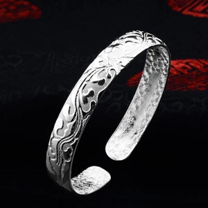 Bracciale boemo vintage antico argento sterling 925 modello cavo plt - Foto 1 di 5