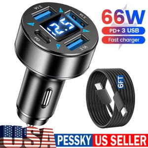 66W Super Fast Car Charger Adapter&Cable For iPhone 16 15 Samsung S25 S24 Ultra - Picture 1 of 17