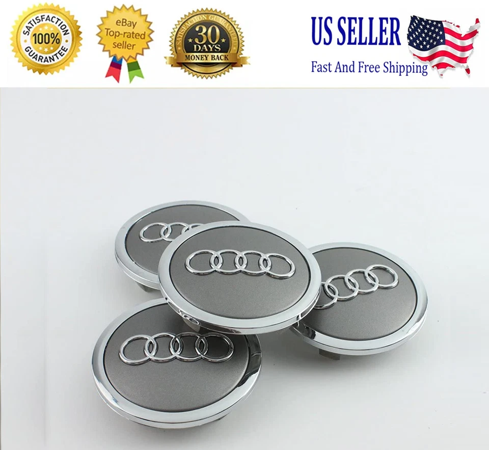 Set(4pcs) Audi 69MM Gray Chrome Wheel Rim Center Hub Caps Replacement 4B0601170A - Изображение 1 из 4