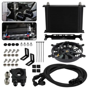 Universal 30 Row AN10 Thermostatic 73 Degree Oil Cooler Kit+7'' Electric Fan Kit - Picture 1 of 9