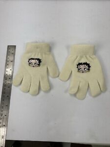 BETTY BOOP Women’s Gloves Knit Ivory Stretch One Size Embroidered