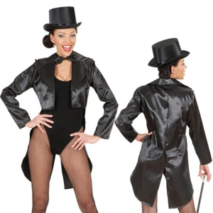 Damenfrack Satin Showgirl Outfit Kabarett Frack Kostüm Fasching Schwarz S 34/36 - Bild 1 von 7