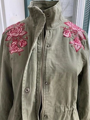 Chaqueta de Carga Mi ami Miami Ejército Mujer M Juniors Verde Bordado Rosas Militar Foto 1 de 4