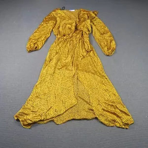 Sheike Womens Maxi Dress 14 Large Yellow Polka Dot Ruffle Long Sleeve Fit Flare - Picture 1 of 10