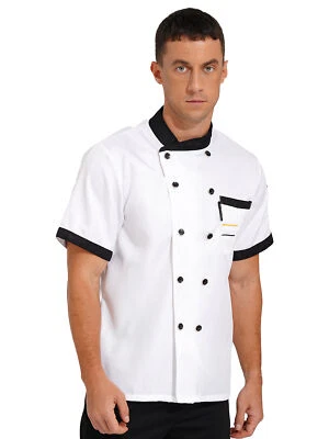 Chef Men Uniform Short Sleeve Kitchen Service Coat Jacket Button Down Shirts - Image 1 of 4